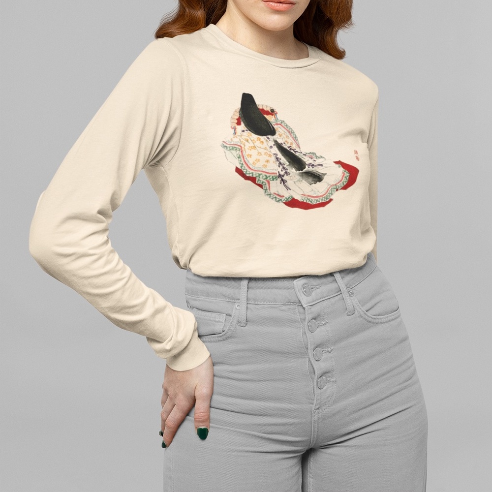 Japanese Kimono Lady VTG Ukyio-e Print Long Sleeve Graphic Tee T-shirt S M L XL